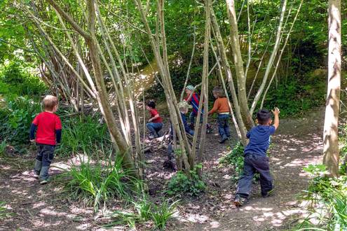 Kinder spielen draußen im Waldkindergarten Hemsbach